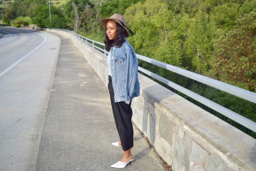 Leisurely Chic Style. Blogger Steffaniemonae.com is Leisurely Chic wearing a Zara Animal print brim hat, HM sheer crop top, Topshop cropped drawstring joggers and Zara pointed toe mule. 