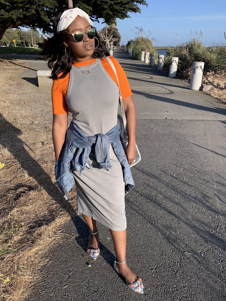 Refill and Refresh! Spring/Summer Neon Brights Worn Right!  from fashion and lifestyle blog Steffanie Monae at steffaniemonae.com. Wearing a Nordstrom Midi dress, Asos Women top, Asos floral flats, Zara Women city bag and target headband. 