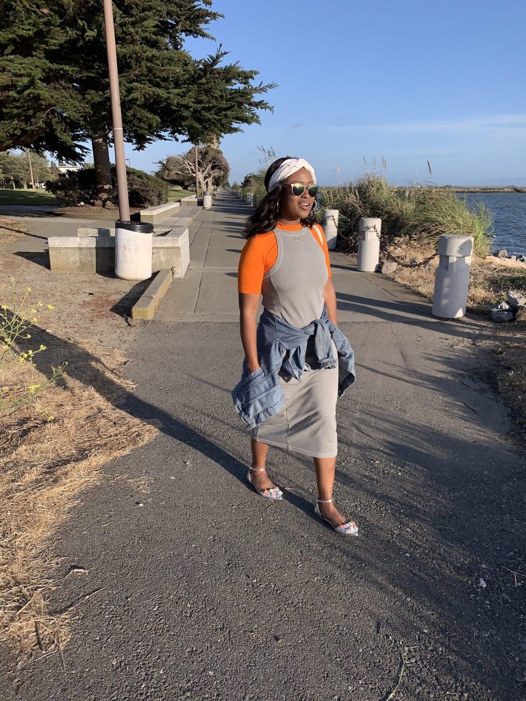 Refill and Refresh! Spring/Summer Neon Brights Worn Right!  from fashion and lifestyle blog Steffanie Monae at steffaniemonae.com. Wearing a Nordstrom Midi dress, Asos Women top, Asos floral flats, Zara Women city bag and target headband. 