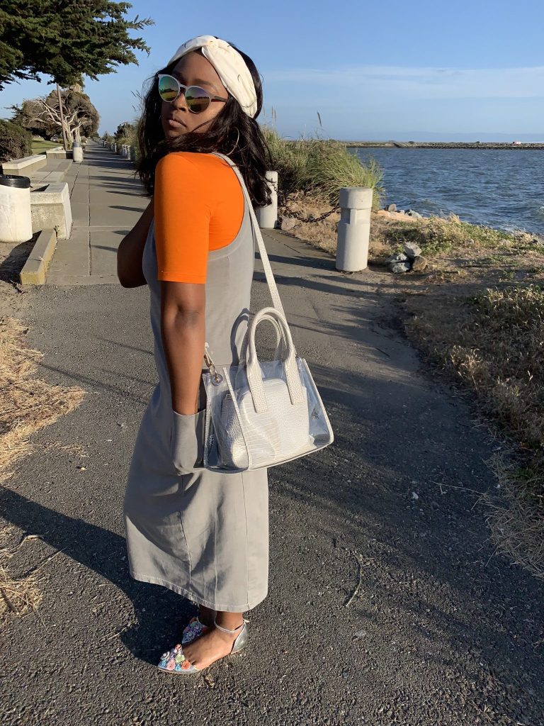 Refill and Refresh! Spring/Summer Neon Brights Worn Right!  from fashion and lifestyle blog Steffanie Monae at steffaniemonae.com. Wearing a Nordstrom Midi dress, Asos Women top, Asos floral flats, Zara Women city bag and target headband. 