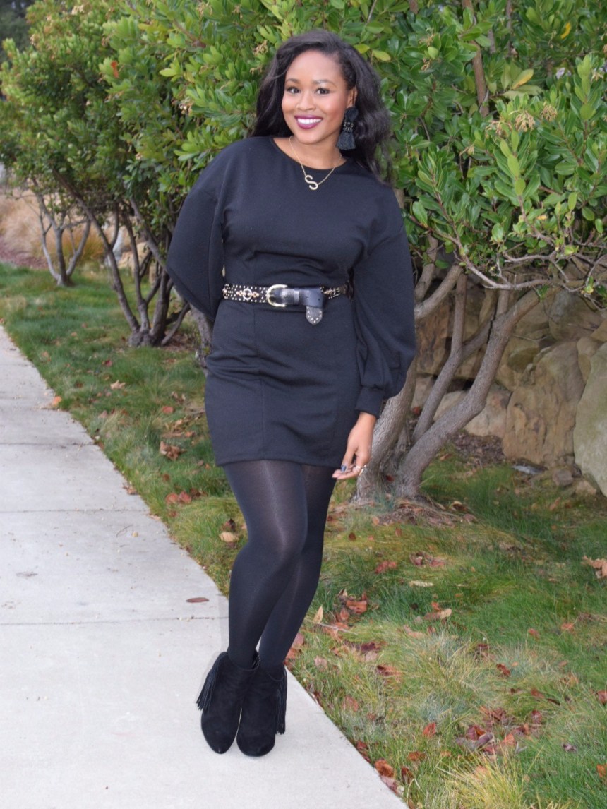 LBD from Zara and Black Leather Embellished belt.