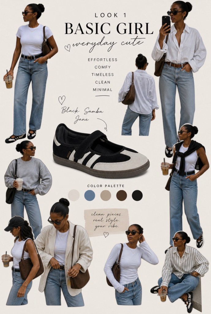 Everyday outfit with ballet sneakers, denim, a white top, sunglasses, and a shoulder bag